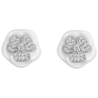 Ear studs Royal Blossom Pavé, 750 white gold, 2 blossoms S pavé,  2 porcelain blossoms M, 62 brilliants 0,232 ct, TW, VSI, full cu