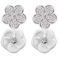 Ear studs Royal Blossom Pavé, 750 white gold, 2 blossoms S pavé, 2 porcelain blossoms S,  with 64 brilliants, 0,316 ct, TW, VSI, f