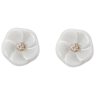 Ear studs Royal Blossom Basic, 750 yellow gold, 2 porcelain blossoms size S with each 1 brilliant á 0,02 ct, TW, VSI, full cut goo