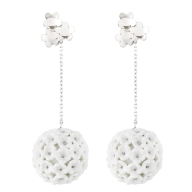 Earrings Boule Snowball Blossom, 750 white gold, Blossom pistils platinum painted decoration