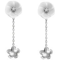 Earrings Royal Blossom Bouquet, 750 whit gold, 2 Blossoms S/XS, 2 porcelain blossoms S, 2 brilliants 0,04 ct, TW, VSI, full cut go