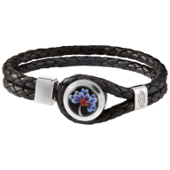 Leather bracelet Blue Blossom, 925 sterling silver