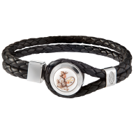 Leather bracelet Chinoiserie, 925 sterling silver