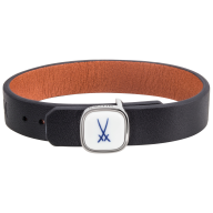 Leather Bracelet Trademark Swords in cobalt blue 1 hand-painted plate made of Meissen porcelain, size 1,4 x 1,4 cm