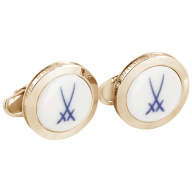 Cufflinks Trademark Swords in cobalt blue, 925 silver gold plated 2,2 x 4 cm