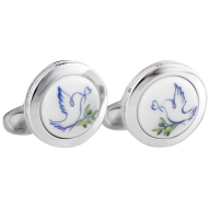 Cufflinks Dove with olive branch, 925 sterling silver