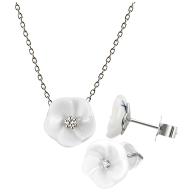 Set Royal Blossom Basic Earrings & Collier, 750 white gold
