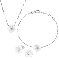 Set Royal Blossom Basic Earrings, Bracelet & Collier, 750 white gold