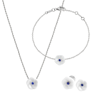 Set Royal Blossom Basic Sapphire, Earrings, Bracelet & Collier, 750 white gold