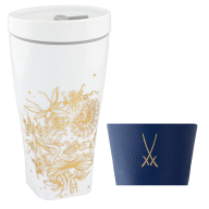 Coffee to go mug with porcelain lid and cuff, Shape "nova", "Golden Onion Pattern", V 0,35 l