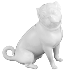 Dog Pug, no bells, seated, white