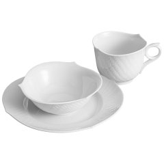Breakfast set, 3-pcs, Shape "Waves Relief", white