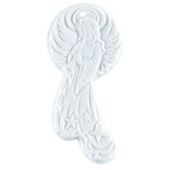 Tree decoration, Angel with flute, Medals white, H 6,5 cm