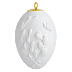 Easter egg with relief, Pussy Willow, white, bisque, H 5 cm