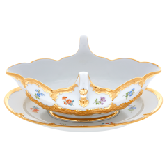 Gravy boat, Shape "B-Form", Strewn flowers, gold (bronze coloured), light, V 0,45 l