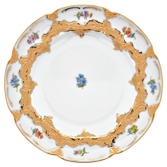 Dinner Plate, Shape "B-Form", Strewn flowers, gold (bronze coloured), light, Ø 22 cm