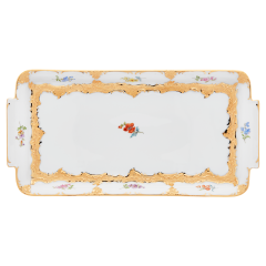 Platter, square, Shape "B-Form", Strewn flowers, gold (bronze coloured), light, L 29 cm