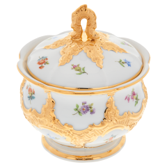 Sugar Bowl, Shape "B-Form", Strewn flowers, gold (bronze coloured), light, H 12 cm