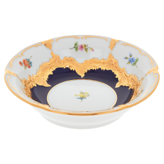 Bowl, Shape "B-Form", strewn flowers, royal blue ground, bronze coloured, L  cm