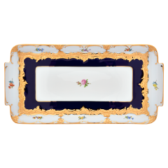 Platter, square, Shape "B-Form", strewn flowers, royal blue ground, bronze coloured, L 29 cm