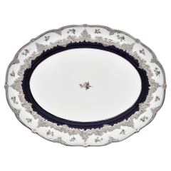 Platter, oval, Shape "B-Form", Strewn Roses, white-grey, royal blue, shiny platinum, L 40 cm