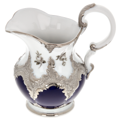 Cream Jug, Shape "B-Form", Strewn Roses, white-grey, royal blue, shiny platinum, V 0,18 l