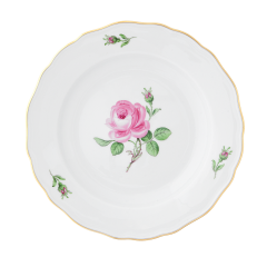 Dinner Plate, Shape "New Cutout", Pink rose, gold rim, Ø 22 cm