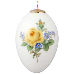 Easter egg, Yellow rose and forget-me-nots, white rim, H 5 cm