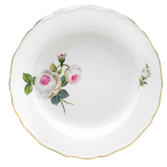 Bread- and Butter Plate, Shape "New Cutout", White rose with purple centre, gold rim, Ø 16 cm