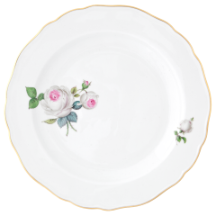 Dinner Plate, Shape "New Cutout", White rose with purple centre, gold rim, Ø 28 cm