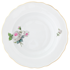 Soup Plate, Shape "New Cutout", White rose with purple centre, gold rim, Ø 22 cm