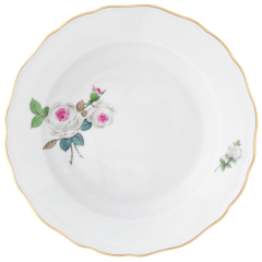 Bread- and Butter Plate, Shape "New Cutout", White rose with purple centre, gold rim, Ø 14 cm