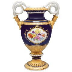 Vase with snake handles "Flower Bouquet", Royal Blue ground, H 49 cm