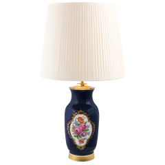 Table lamp, Flower bouquet, royal blue background, gold decoration, H 62 cm