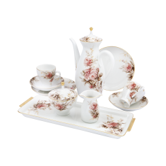 Déjeuner with a rose composition in purple and sepia