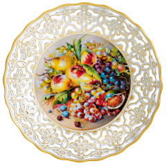 Dish, medium, Still life of fruits,naturalistic,coloured,gold decoration. num., lim., Ø 24 cm