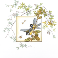 Wall picture, Great tits with insects, lim., 23 x 23 cm