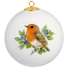 Ball, Vintage Birdpainting, Robin, gold rim, Ø 5 cm