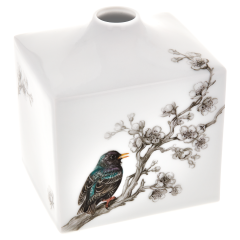 Vase, Shape "MEISSEN® Cosmopolitan", Bird painting, starling on branch of flowers, H 13 cm