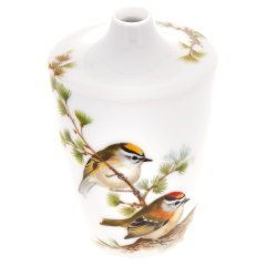 Vase, Shape "MEISSEN® Cosmopolitan", Bird painting, 3 kinglets on branch of larch tree, H 11 cm