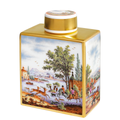 Tea caddy with "Hunting Scenes", Hunting scenes after Wouvermann, H 12,6 cm