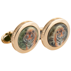 Cufflinks Striding Tiger, 925 silver yellow plated, 2,2 x 4 cm