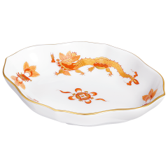 Bowl, Shape "New Cutout", Ornate dragon, red, gold accents, gold rim, L 12 cm