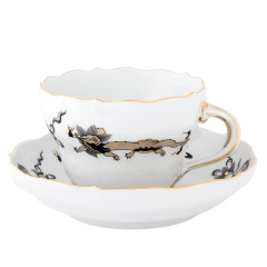 Cappuccino cup & saucer, Shape "New Cutout", Court dragon, black, V 0,25 l