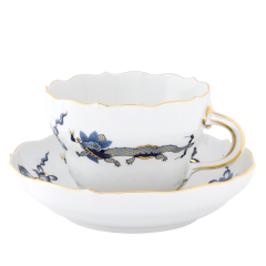 Cappuccino cup & saucer, Shape "New Cutout", Court dragon, blue, V 0,25 l