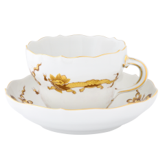 Cappuccino cup & saucer, Shape "New Cutout", Court dragon, yellow, V 0,25 l
