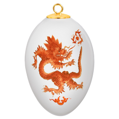 Easter egg, Ming dragon, red, white rim, H 5 cm