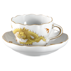 Coffee cup & saucer, Shape "New Cutout", Ming dragon, yellow, V 0,2 l