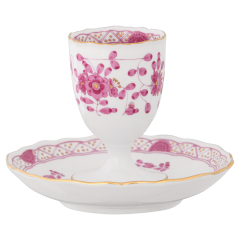 Egg Cup, Shape "New Cutout", Oriental painting, flower ornament, purple, gold rim, H 8,5 cm