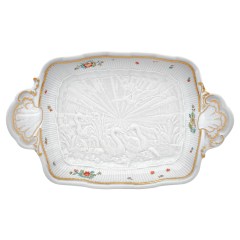 Serving dish, medium, Shape "Swan Service", Oriental strewn flowers, gold rim (Swan service), L 33,5 cm